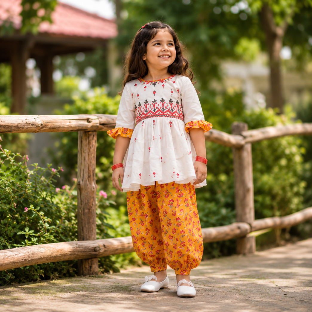 Krazy Girls Embroidery and Mirror work with Floral Printed  Pure Cotton Kurta with Salwar Set