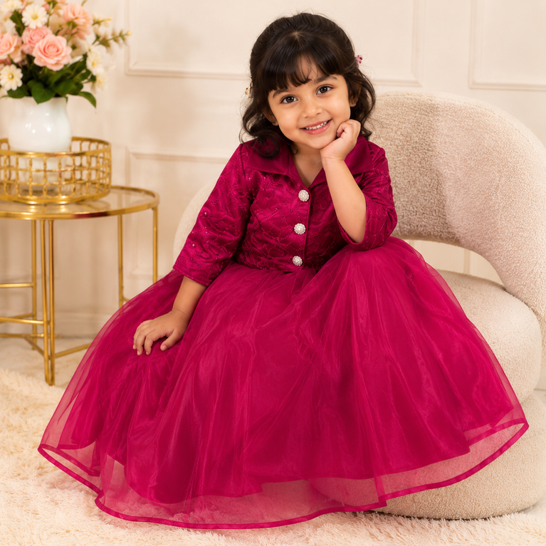 Fuchsia Pink Party Wear Lehenga Choli with Jacket & Net Dupatta | Designer Princess Outfit