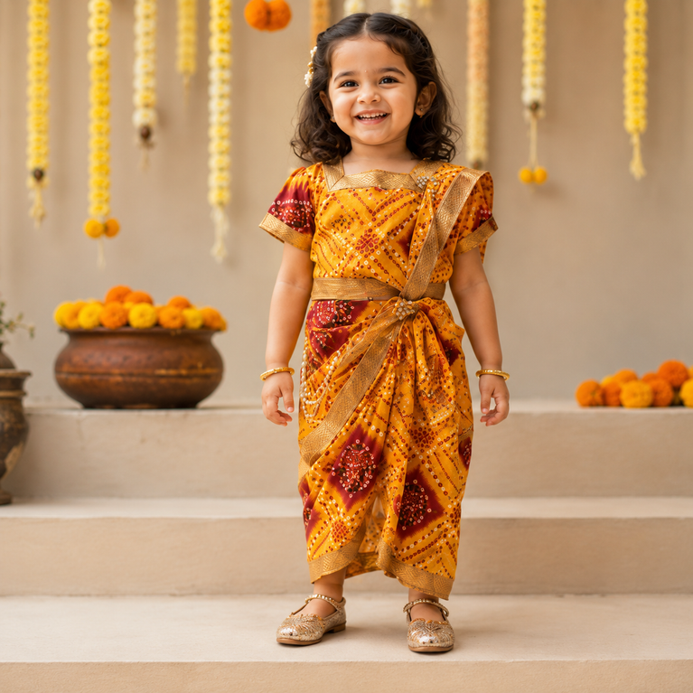 Yellow Bandhani Ethnic Outfit | Festive Traditional Wear Radha Dess