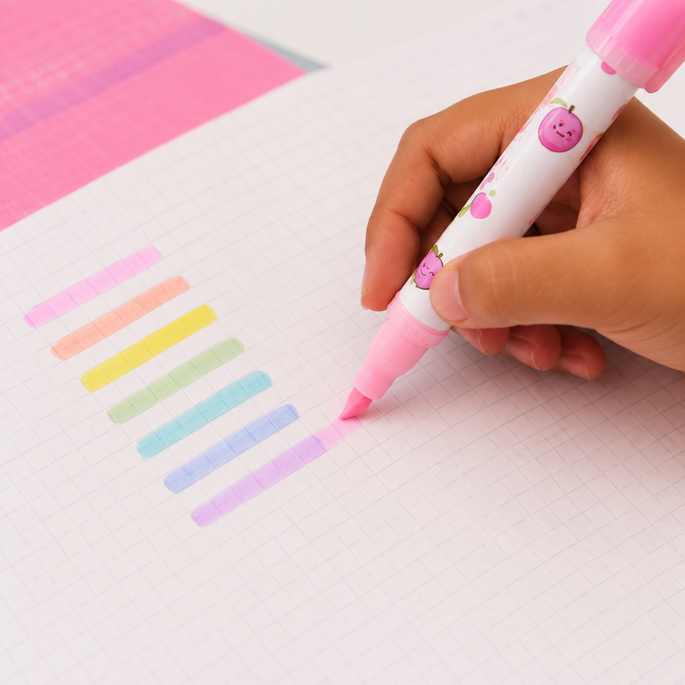 Fruity Milky Pastel Highlighter Set – 6 Colours | Cute Kids Stationery