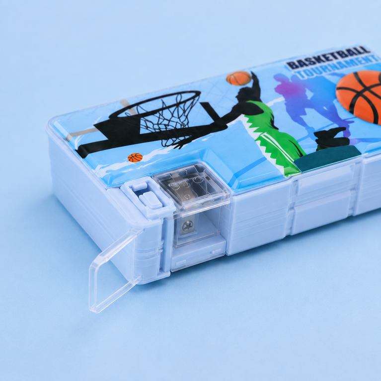Basketball Pencil Box for Kids with Built-In Sharpener | Blue