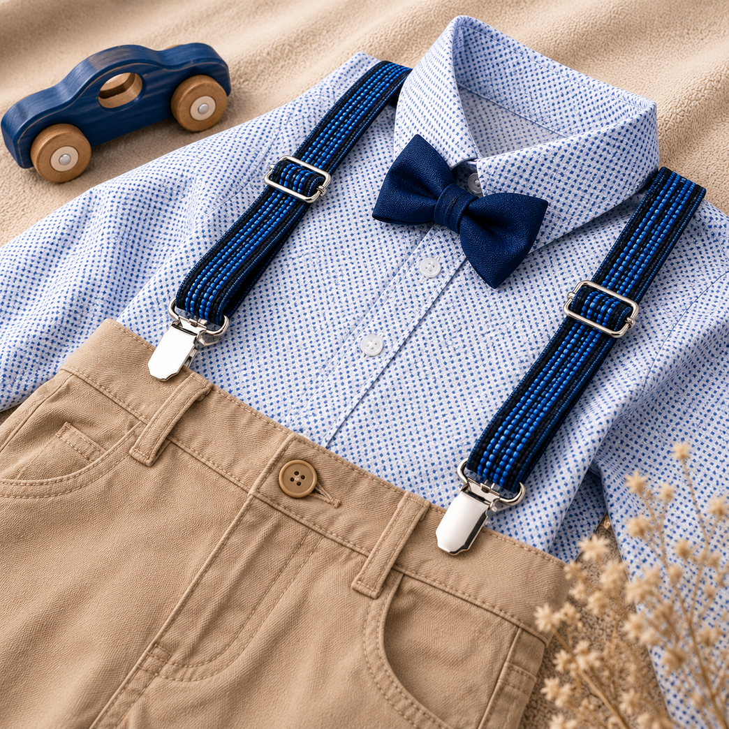 Premium Kids Blue Adjustable Y-Back Suspenders – Classic Elastic Braces for Boys & Girls