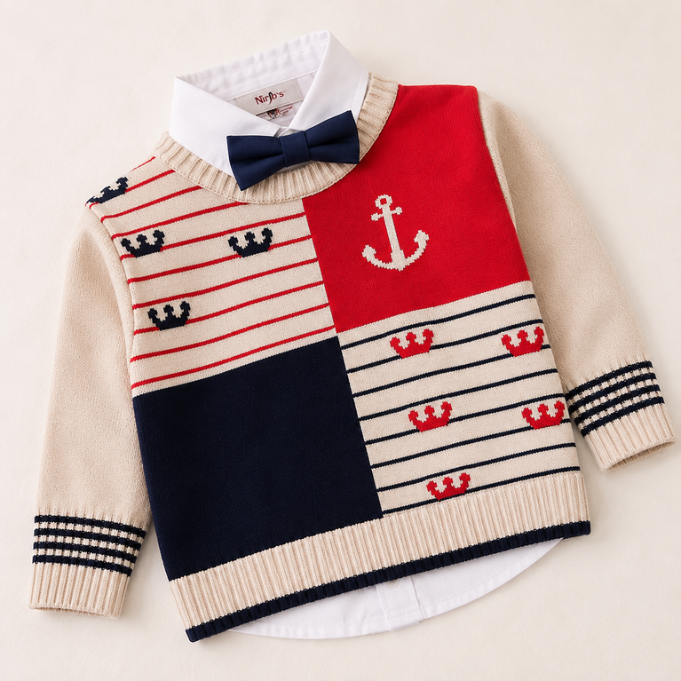 Nautical Sweater Set with Bow Tie & Trousers