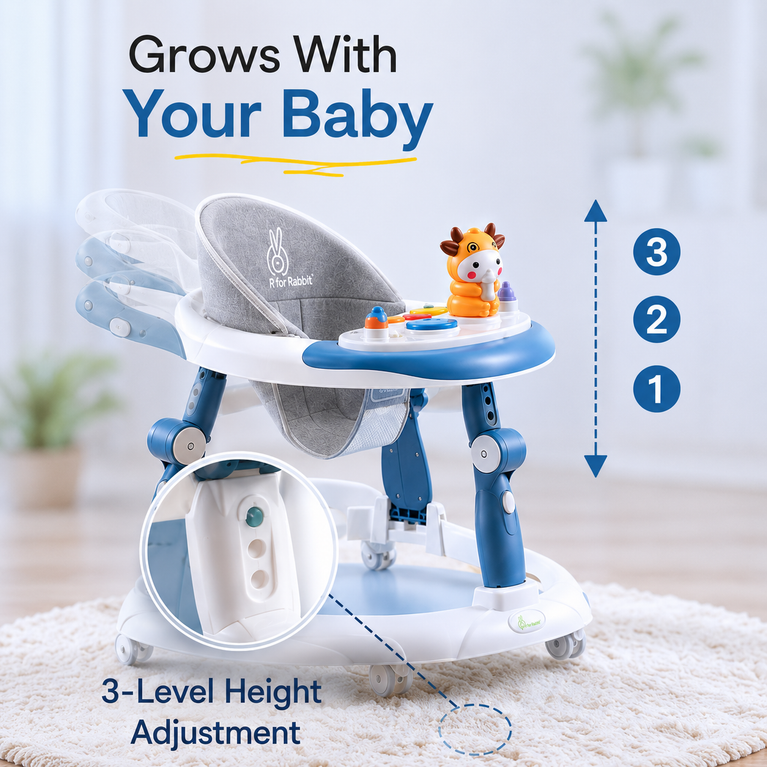 Premium 2-in-1 Baby Walker & Rocker with Music Tray, Adjustable Height & Interactive Play Panel