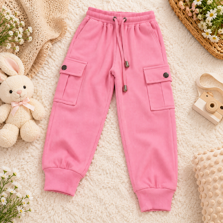Pink Cat Print Hoodie & Cargo Pants Co-Ord Set | Kids Winter Outfit