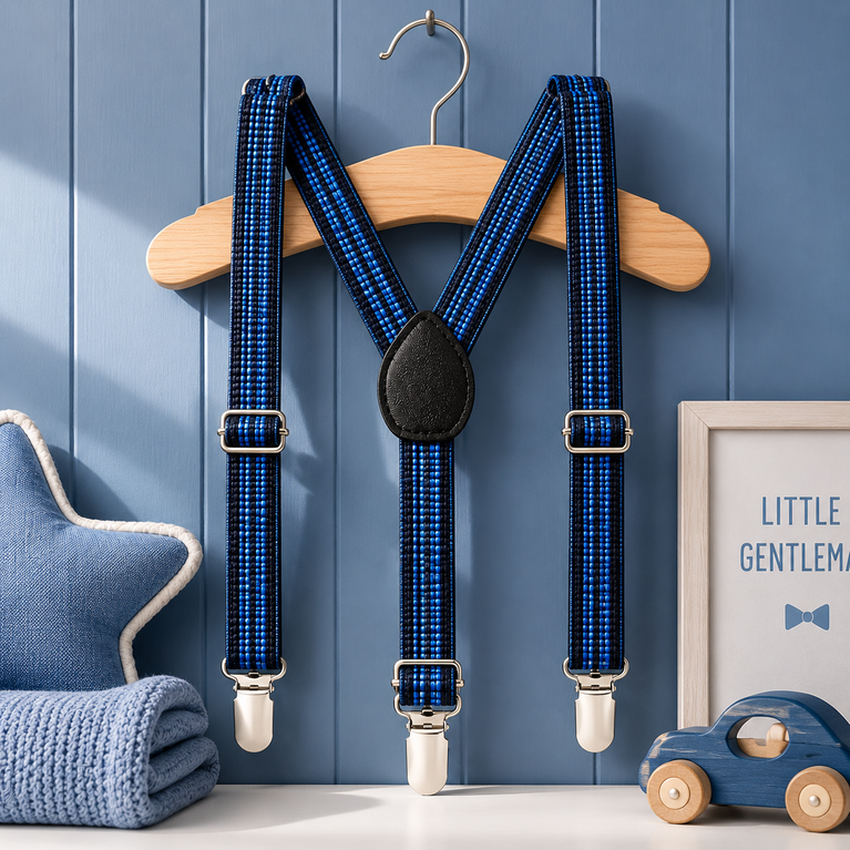 Premium Kids Blue Adjustable Y-Back Suspenders – Classic Elastic Braces for Boys & Girls