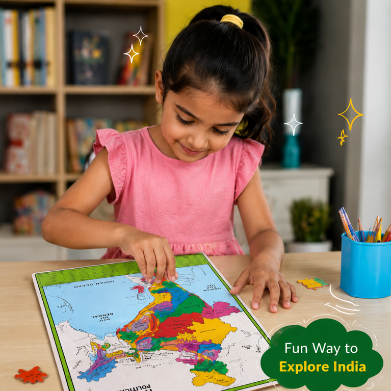 India Political Map Wooden Puzzle Board for Kids | Educational Geography Learning Toy
