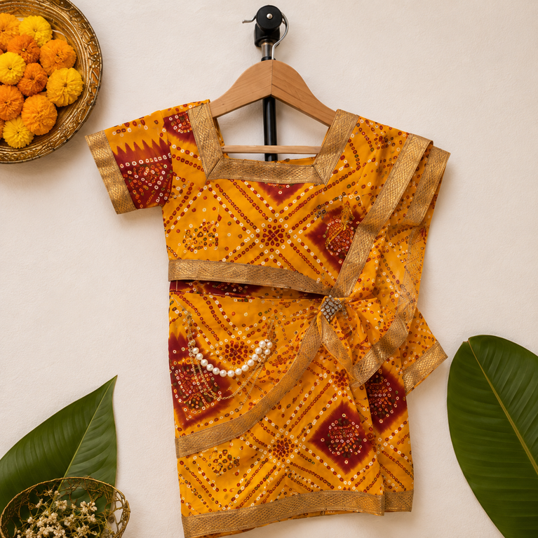 Yellow Bandhani Ethnic Outfit | Festive Traditional Wear Radha Dess