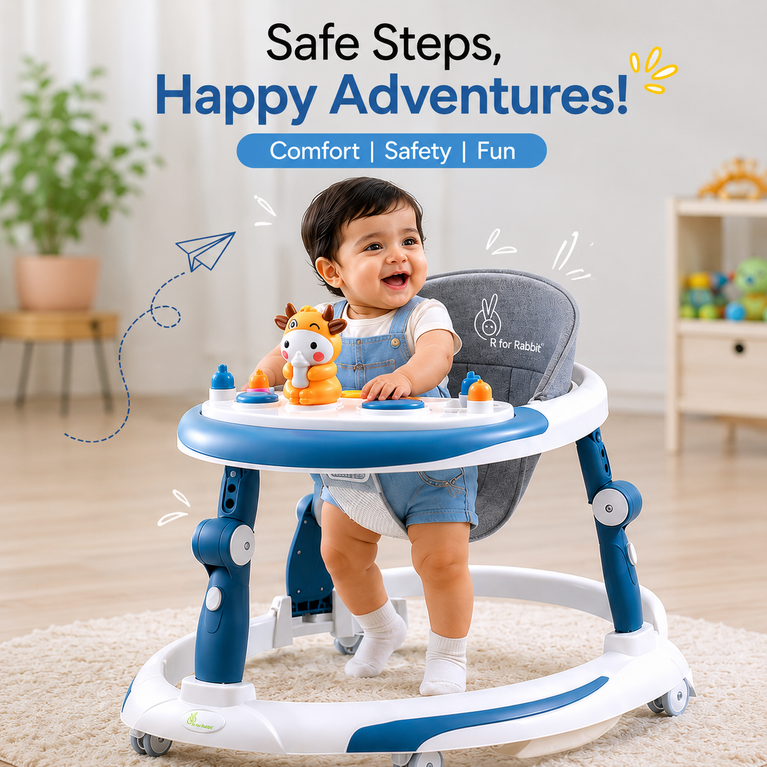 Premium 2-in-1 Baby Walker & Rocker with Music Tray, Adjustable Height & Interactive Play Panel