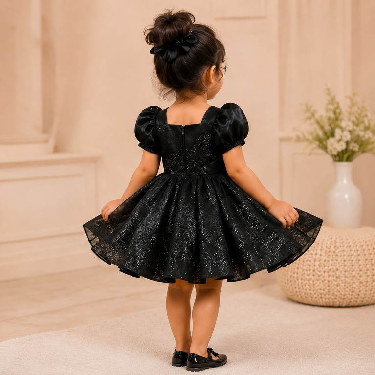 Black Shimmer Bow Party Dress for Girls | Little Plum