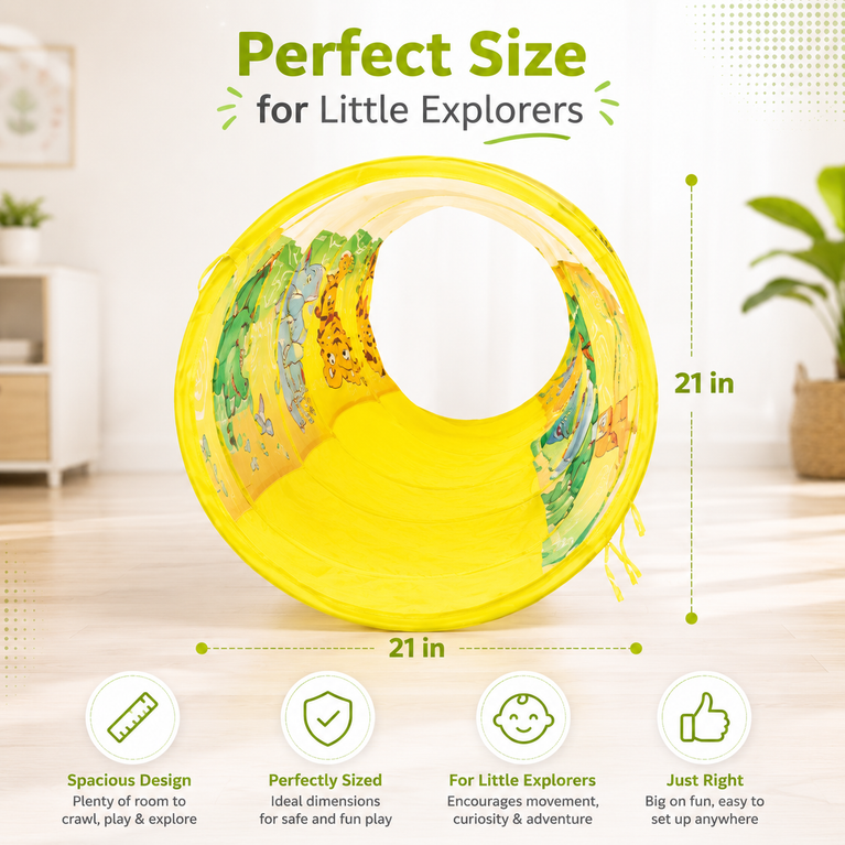 Kids Pop-Up Crawl Tunnel | Foldable Play Tunnel for Toddlers & Babies | Indoor & Outdoor Adventure Toy | Jungle Theme | 21 x 21 Inches