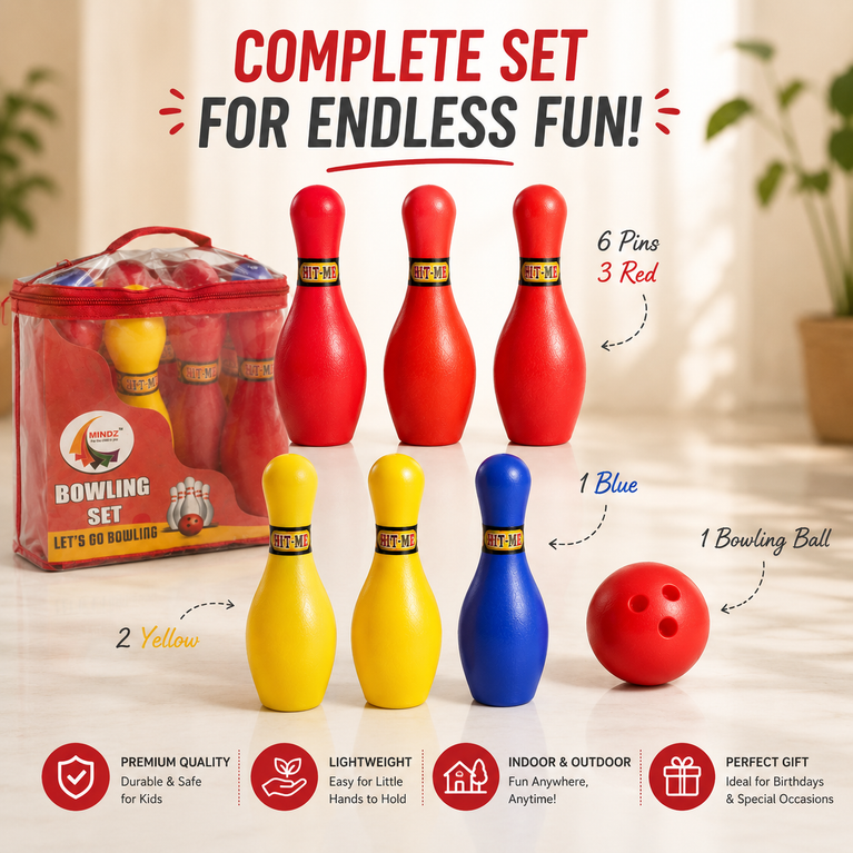 Kids Plastic Bowling Set with 6 Colorful Pins & Bowling Ball | Indoor & Outdoor Fun Game for Children