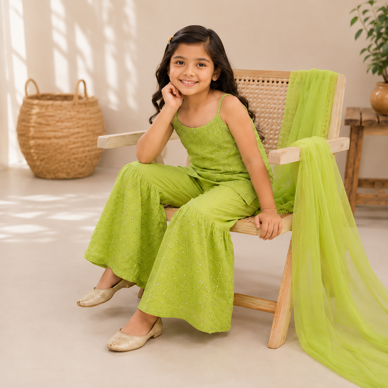 Embroidered Sharara Set with Soft Dupatta | Ethnic Party Wear | Festive Outfit for Kids