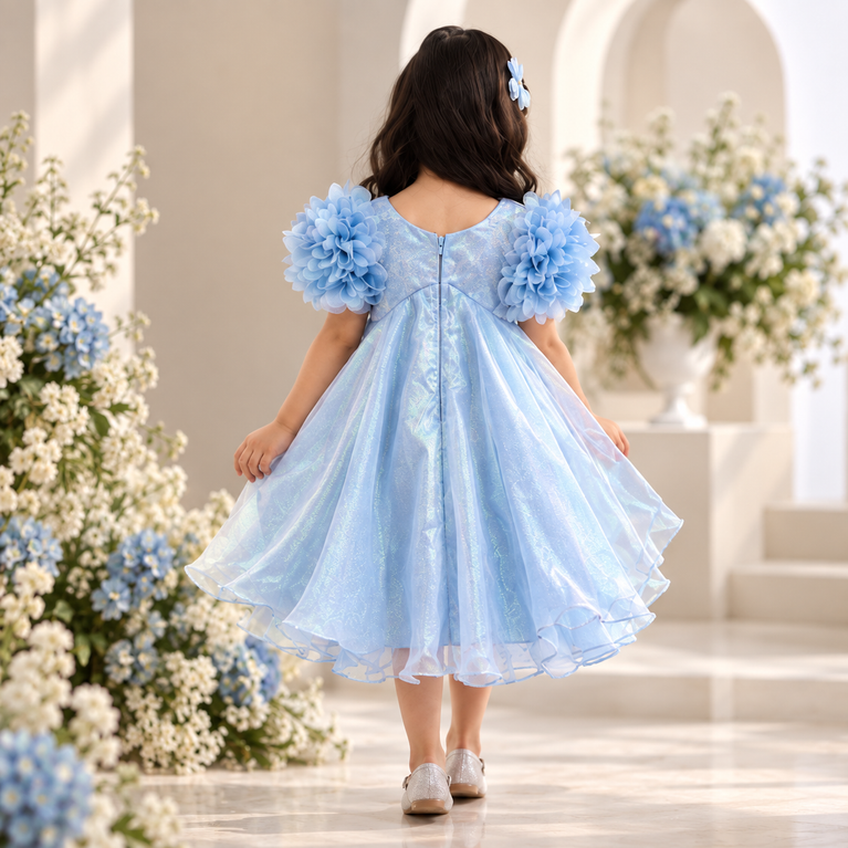 Baby Blue Floral Party Dress
