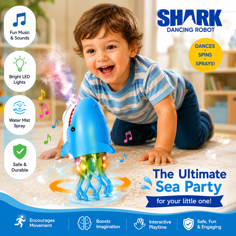 Shark Dancing Robot Toy with Music, Lights & Mist Spray for Kids