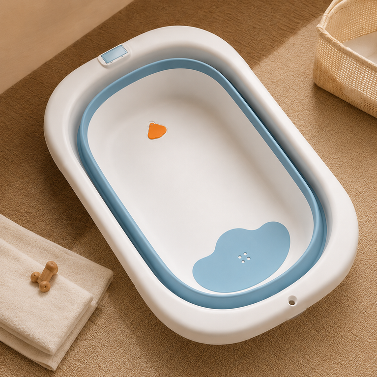 Premium Foldable Baby Bath Tub with Temperature Sensor & Soft Cushion Support | Portable Non-Toxic Infant Bathtub for Newborns & Toddlers (0–24 Months) | Space-Saving Baby Bathing Tub