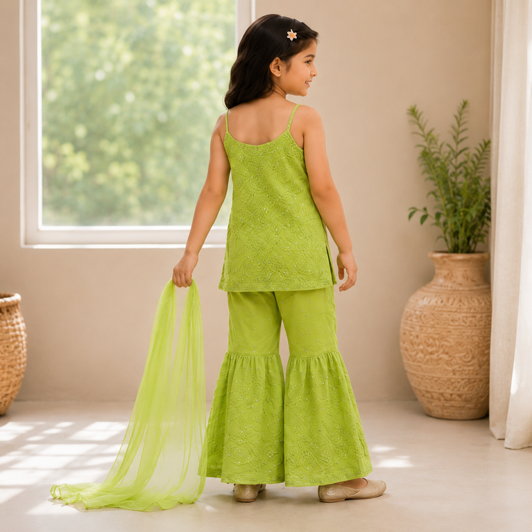 Embroidered Sharara Set with Soft Dupatta | Ethnic Party Wear | Festive Outfit for Kids
