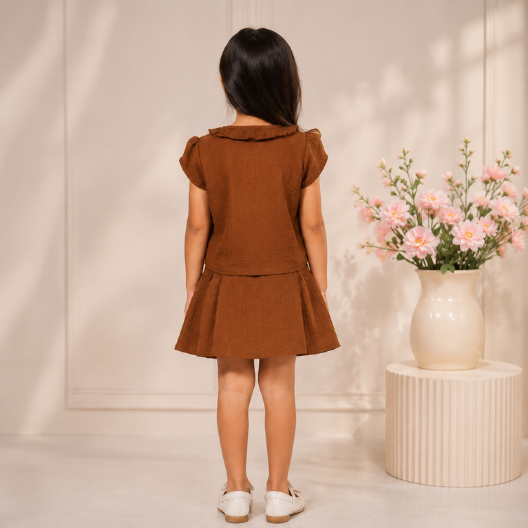 Rustic Brown Skirt Co-ord Set for Girls
