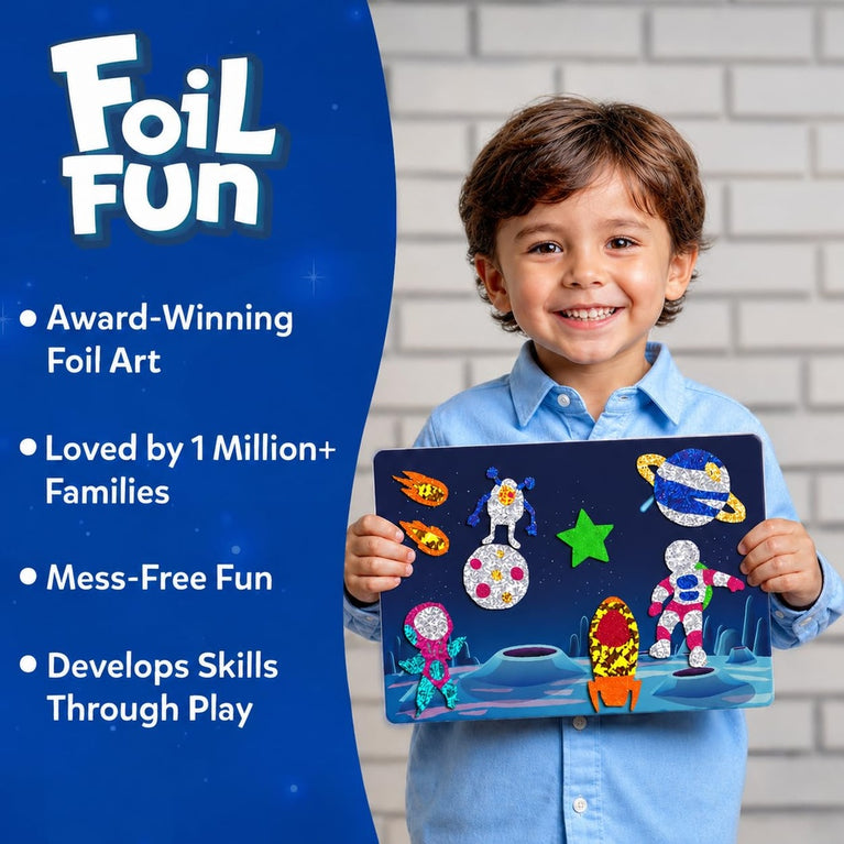 Skillmatics Peel &amp; Press Foil Fun Up in Space Art &amp; Craft Activity Kit for Kids | 100 Foil Sheets, 100+ Foam Stickers &amp; 10 Picture Canvases | Ages 4–9 Years