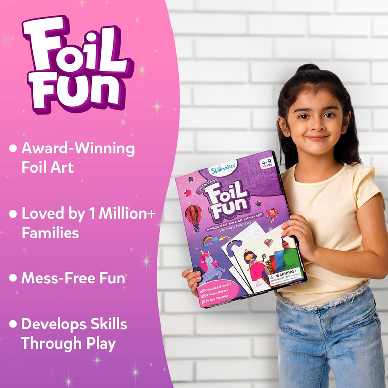 Skillmatics Peel &amp; Press Foil Fun Unicorns &amp; Princesses Art &amp; Craft Activity Kit for Kids | 100 Foil Sheets, 100+ Foam Stickers &amp; 10 Picture Canvases | Ages 4–9 Years