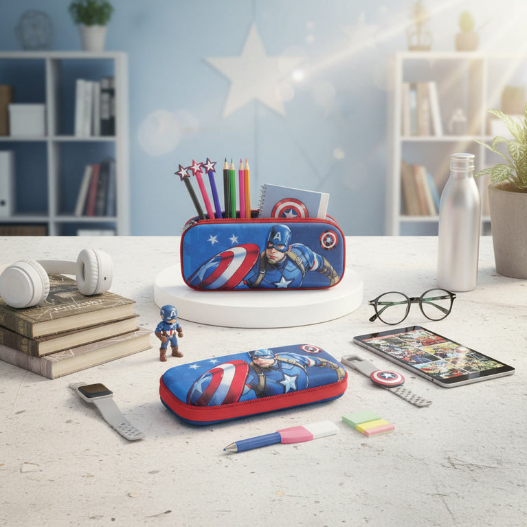 Kids Hard Shell Pencil Case with Spacious Storage & Durable Zip Closure – Blue & Red