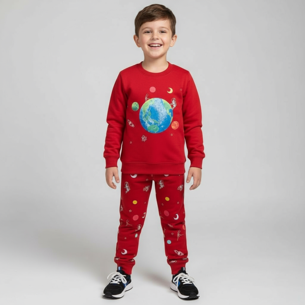 Doreme- Terry Knit Full Sleeves Winter Wear Co-Ord Set With Galaxy Print