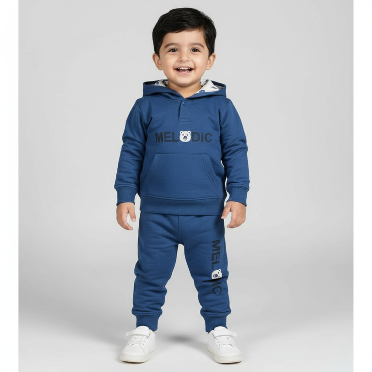 Doreme- Cotton Knit Full Sleeves Baby Apex Hoodie Co-Ord Set With Text Print