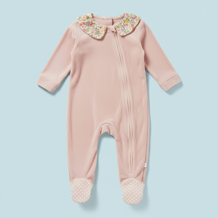 Velour Knit Full Sleeves Winter Wear Footed Sleep Suit