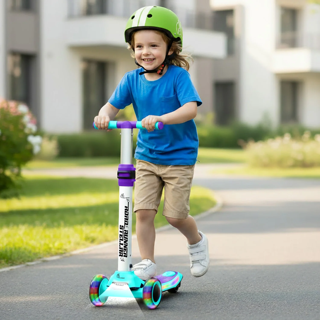 R for Rabbit Road Runner Stellar Kids Scooter with Bluetooth Music & Lights 3 Level Height Adjustable LED PU Wheels Kick Scooter
