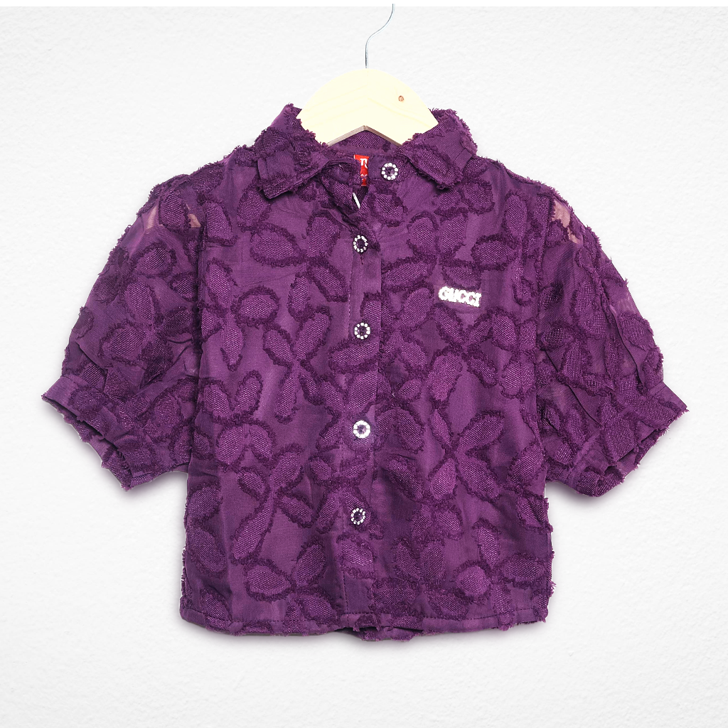 Nicky Kids- Designer Baby Lace Shirt – Purple Floral Embroidery