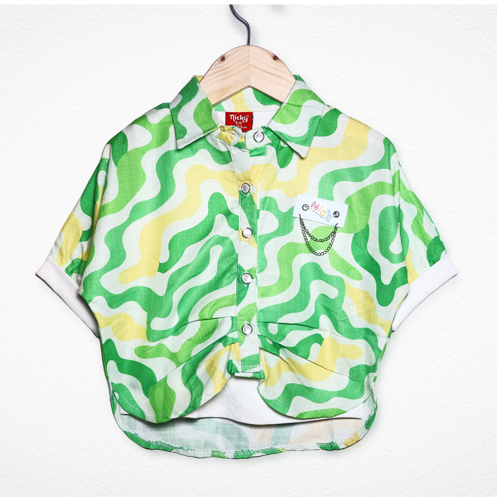 Nicky Kids - Wavy Print Half Sleeve Shirt for Girls – Green & Yellow