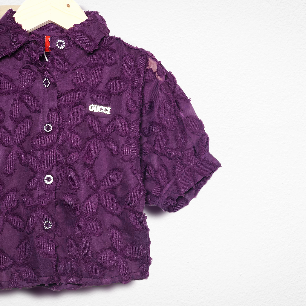 Nicky Kids- Designer Baby Lace Shirt – Purple Floral Embroidery
