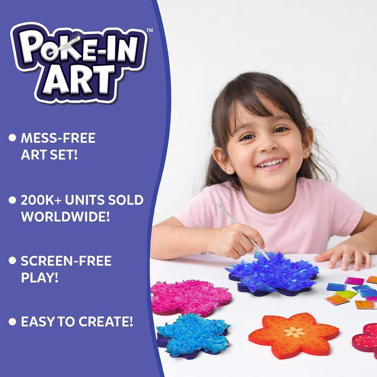Skillmatics Poke-In Art Flower Bouquet Mess-Free DIY Craft Kit for Kids | 10 Foam Flowers, 10 Wooden Stems &amp; 700+ Fabric Squares | Ages 4–9 Years