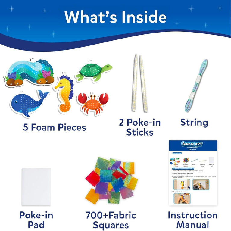 Skillmatics Poke-In Art Underwater Animals Mess-Free DIY Craft Kit for Kids | 5 Foam Pieces, 700+ Fabric Squares &amp; 2 Poke-In Sticks | Ages 4–9 Years
