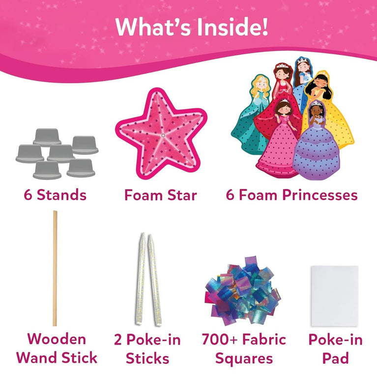 Skillmatics Poke-In Art Magical Princesses Mess-Free DIY Craft Kit for Kids | 6 Foam Princesses, 700+ Fabric Squares &amp; Magical Wand | Ages 4–9 Years