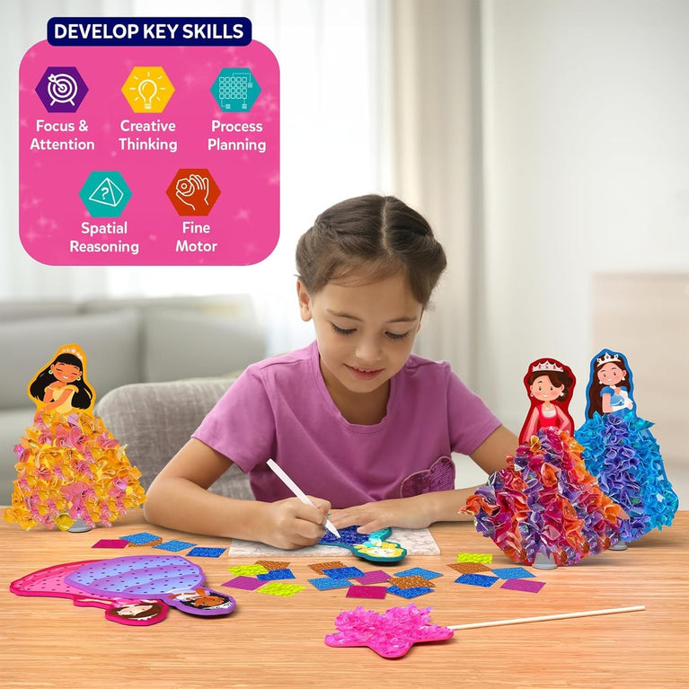 Skillmatics Poke-In Art Magical Princesses Mess-Free DIY Craft Kit for Kids | 6 Foam Princesses, 700+ Fabric Squares &amp; Magical Wand | Ages 4–9 Years