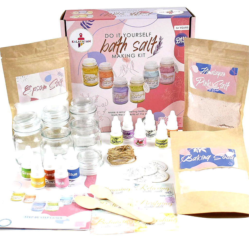 DIY Bath Salt Making Kit for Kids and Adults | Creative Spa Craft Kit with Essential Oils, Colors & Jars
