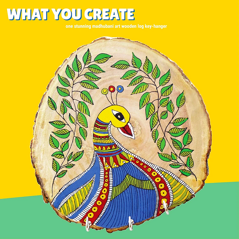 DIY Madhubani Painting Key Hanger Kit for Kids and Adults | Traditional Indian Art Craft Kit with Wooden Base, Paints & Brushes