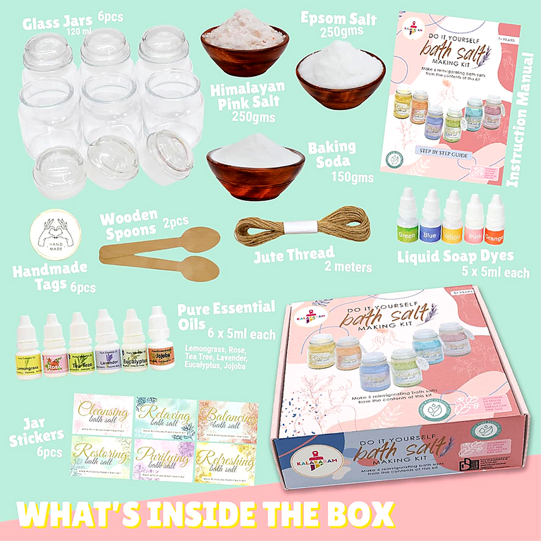 DIY Bath Salt Making Kit for Kids and Adults | Creative Spa Craft Kit with Essential Oils, Colors & Jars