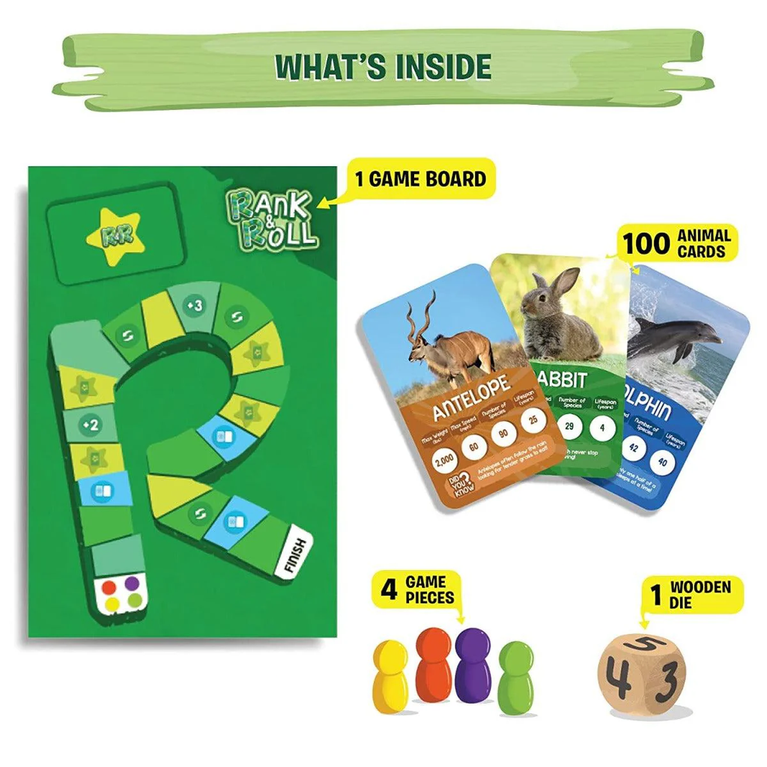 Skillmatics Rank & Roll Amazing Animals Family Board Game | Educational Strategy & Trivia Game for 2–4 Players | Ages 8–99 Years