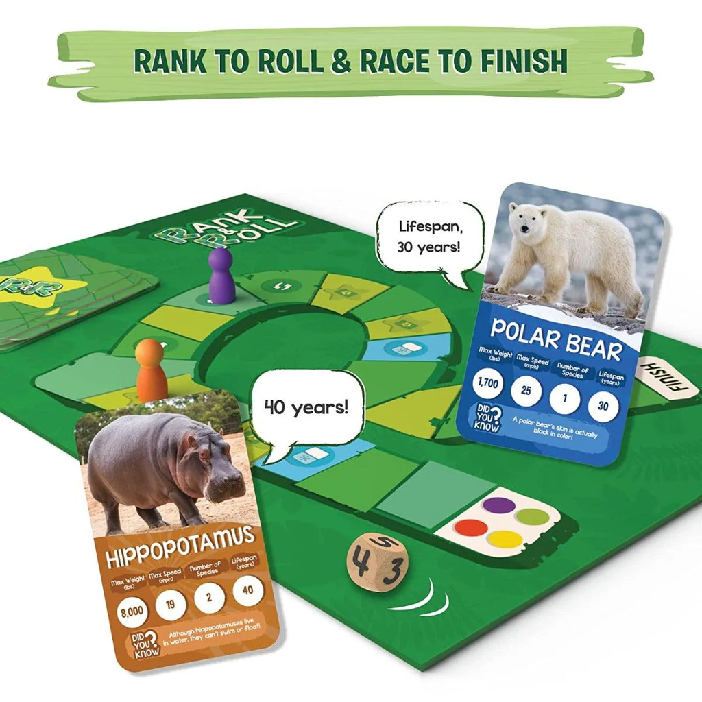 Skillmatics Rank & Roll Amazing Animals Family Board Game | Educational Strategy & Trivia Game for 2–4 Players | Ages 8–99 Years