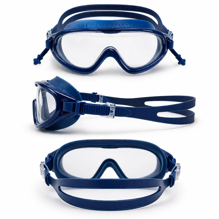 Swimming Goggles for Kids and Adults Anti Fog UV Protection Wide View Big Glasses with Connected Ear Plugs