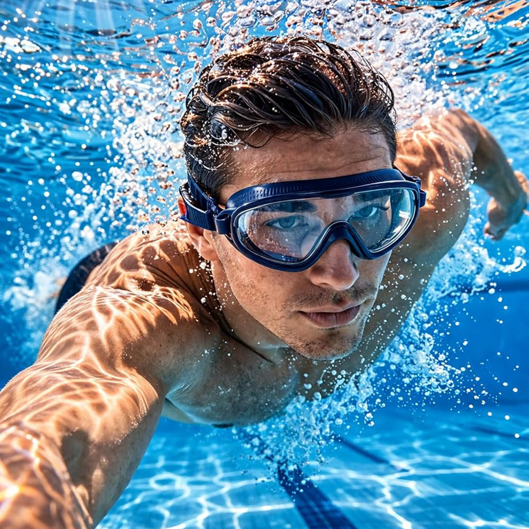 Swimming Goggles for Kids and Adults Anti Fog UV Protection Wide View Big Glasses with Connected Ear Plugs