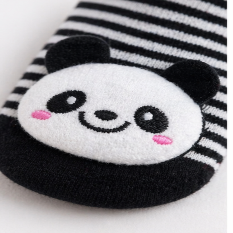 Cute Panda Baby Anti-Slip Socks – Soft Cotton Striped Grip Socks for Infants & Toddlers