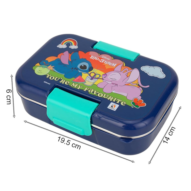 Striders Lilo and Stitch Double Compartment Lunch Box With cutlerys Multicolor 460Ml Lunch Box for Kids 3Y+