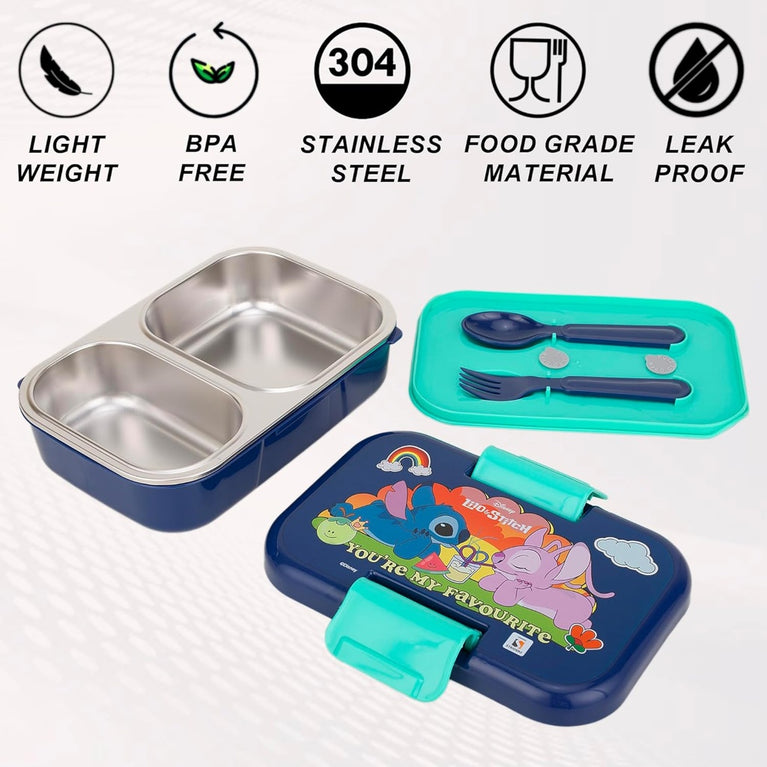 Striders Lilo and Stitch Double Compartment Lunch Box With cutlerys Multicolor 460Ml Lunch Box for Kids 3Y+