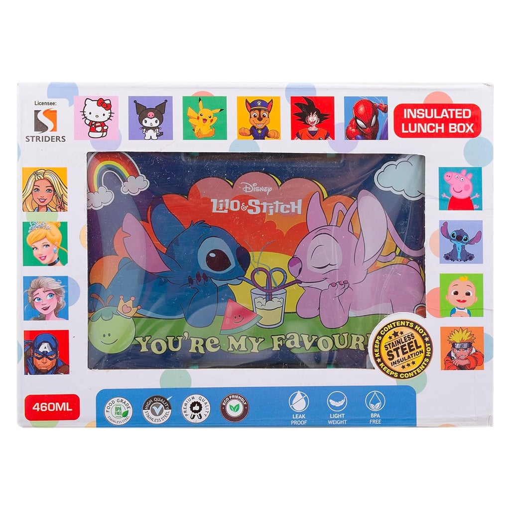 Striders Lilo and Stitch Double Compartment Lunch Box With cutlerys Multicolor 460Ml Lunch Box for Kids 3Y+
