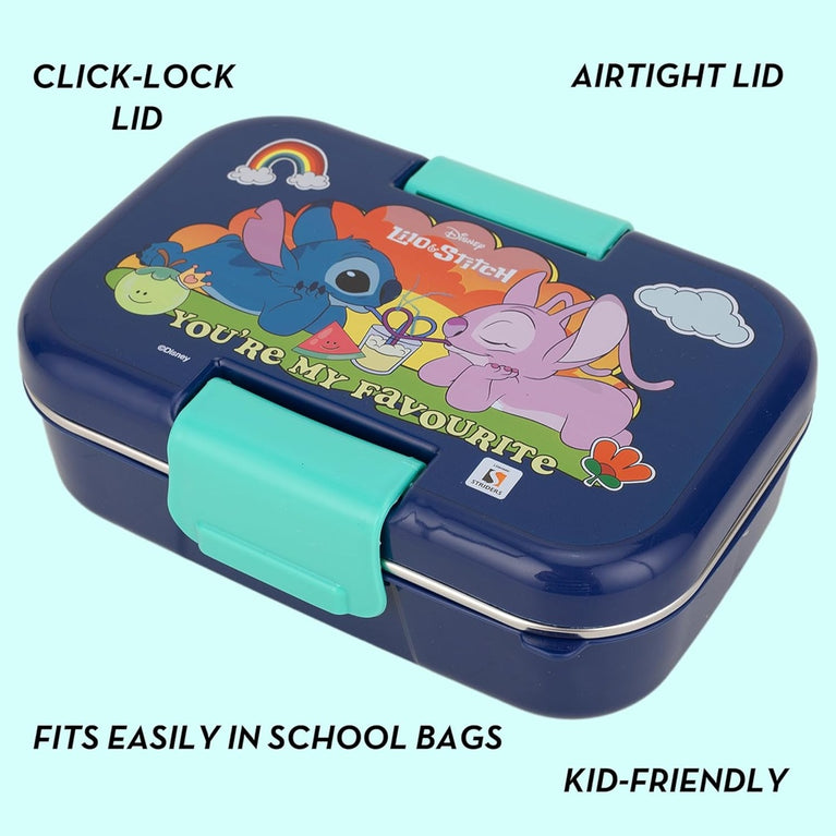 Striders Lilo and Stitch Double Compartment Lunch Box With cutlerys Multicolor 460Ml Lunch Box for Kids 3Y+