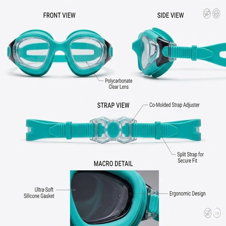Swimming Goggles for Kids and Adults Anti Fog UV Protection Adjustable Strap Summer Swim Gear