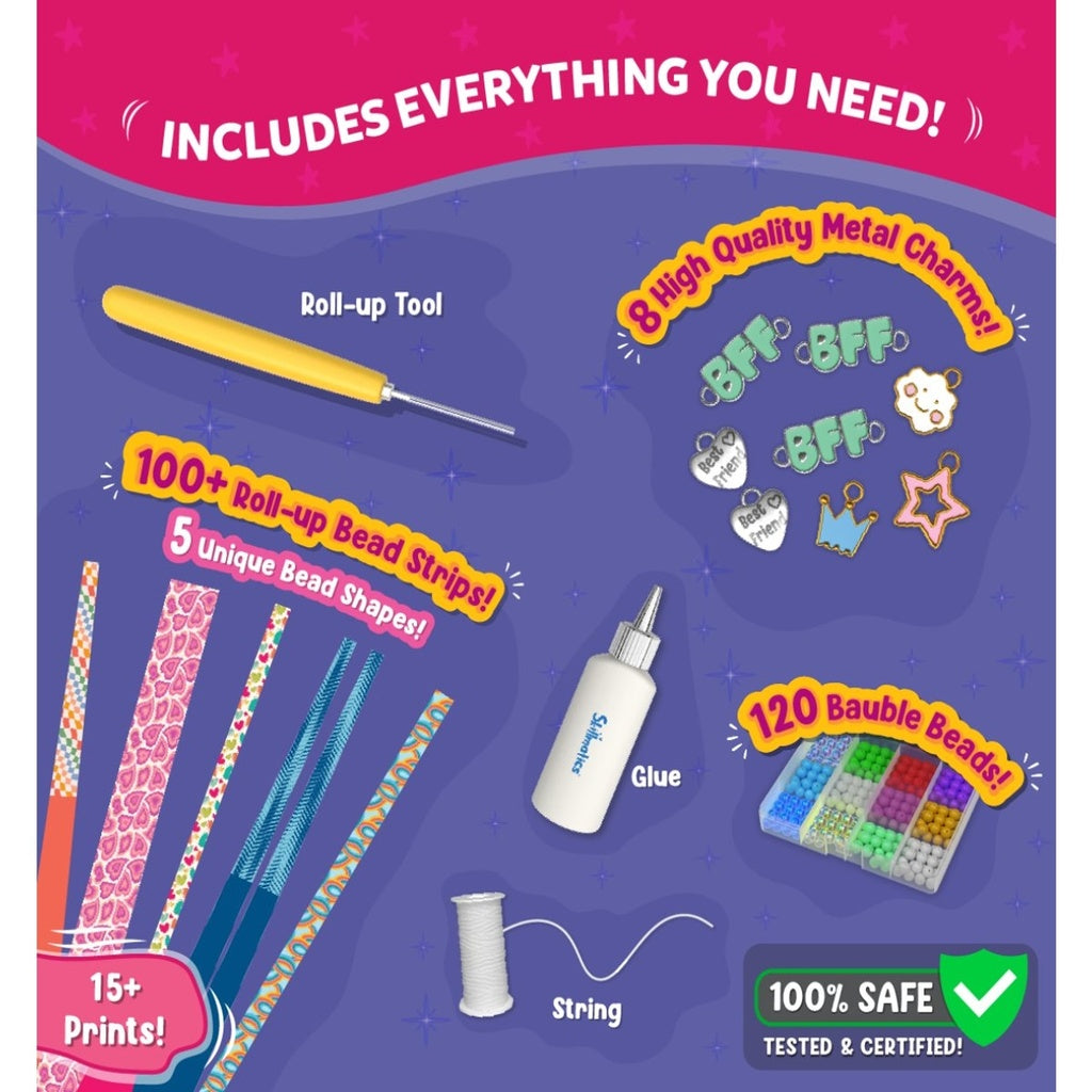 Skillmatics Roll-Up Beads Friendship Bracelets DIY Jewellery Making Kit for Kids | Create 15+ Bracelets | Make Your Own Beads with Metal Charms | Ages 6–13 Years